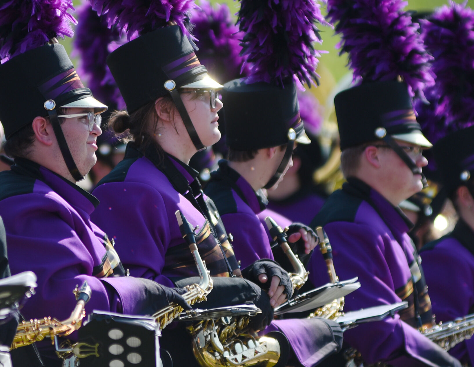 Members of Hickman's marching band line up